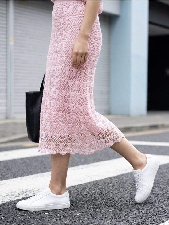 Home Made Dresses & Skirts - Elegant Vintage  Party Contemporary Pink Crochet  midi skirt